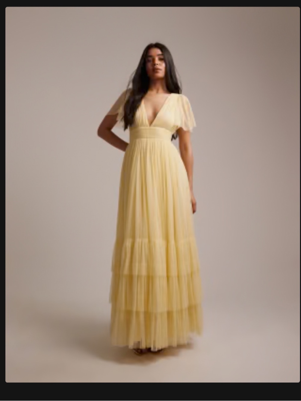 Soft Yellow V-Neck Tiered Maxi Dress